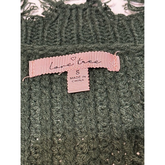 Love‎ Tree Women's Sweater V-Neck Fringed Hem Forest Green Small - Picture 7 of 7